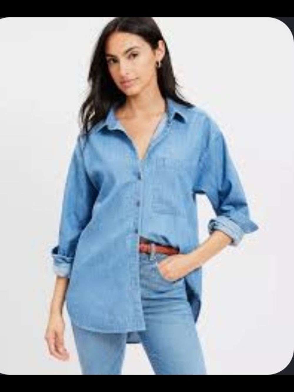 LOFT Medium Wash Denim Button-Up Shirt
